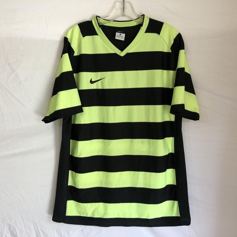 Nike Shirt Mens‎ Large Yellow Black Stripe Soccer Jersey V Neck Short Sleeve